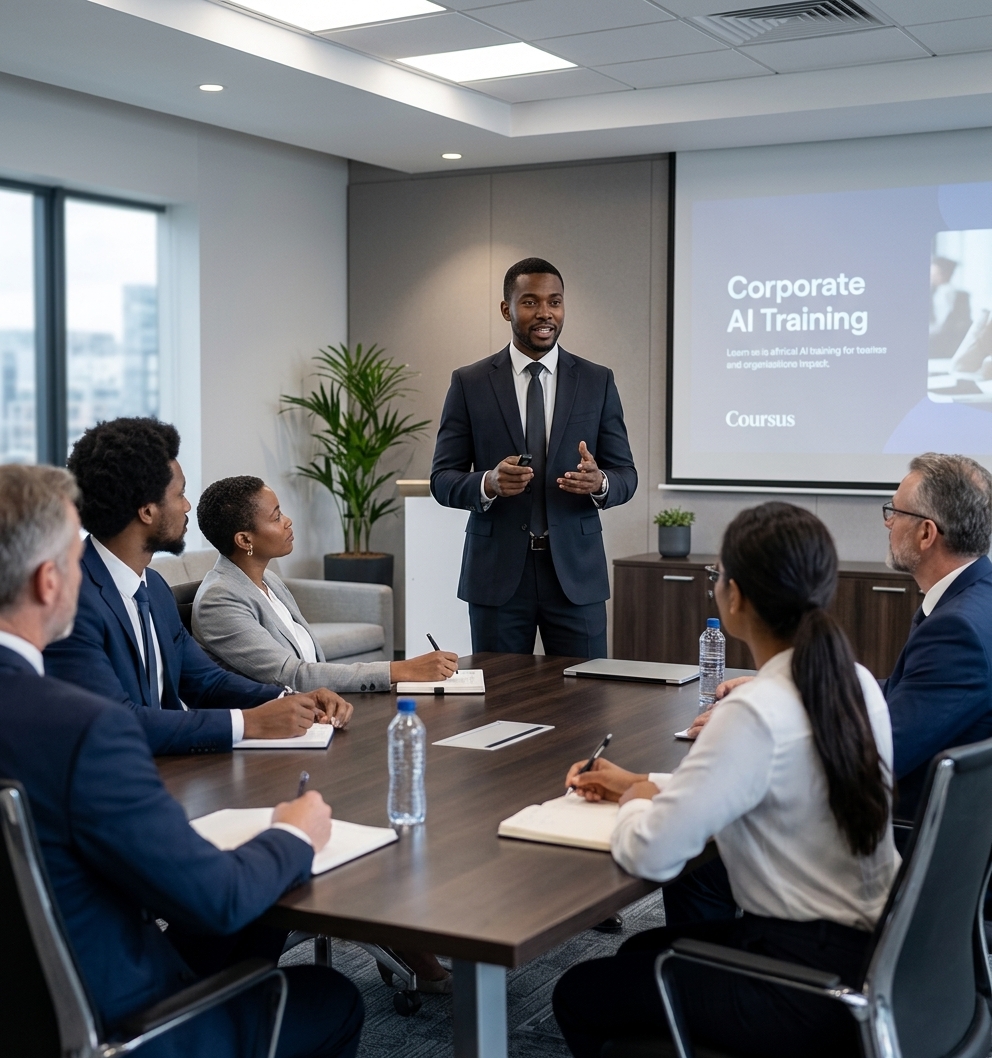 A professional presenter in a business suit