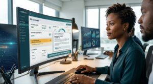 Sales professional performing AI sales automation human approval of high-risk tasks within an enterprise sales dashboard.